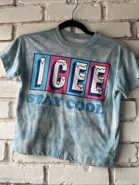 Ice Light Blue Tie-Dye Kids Tee with Color Block Logo